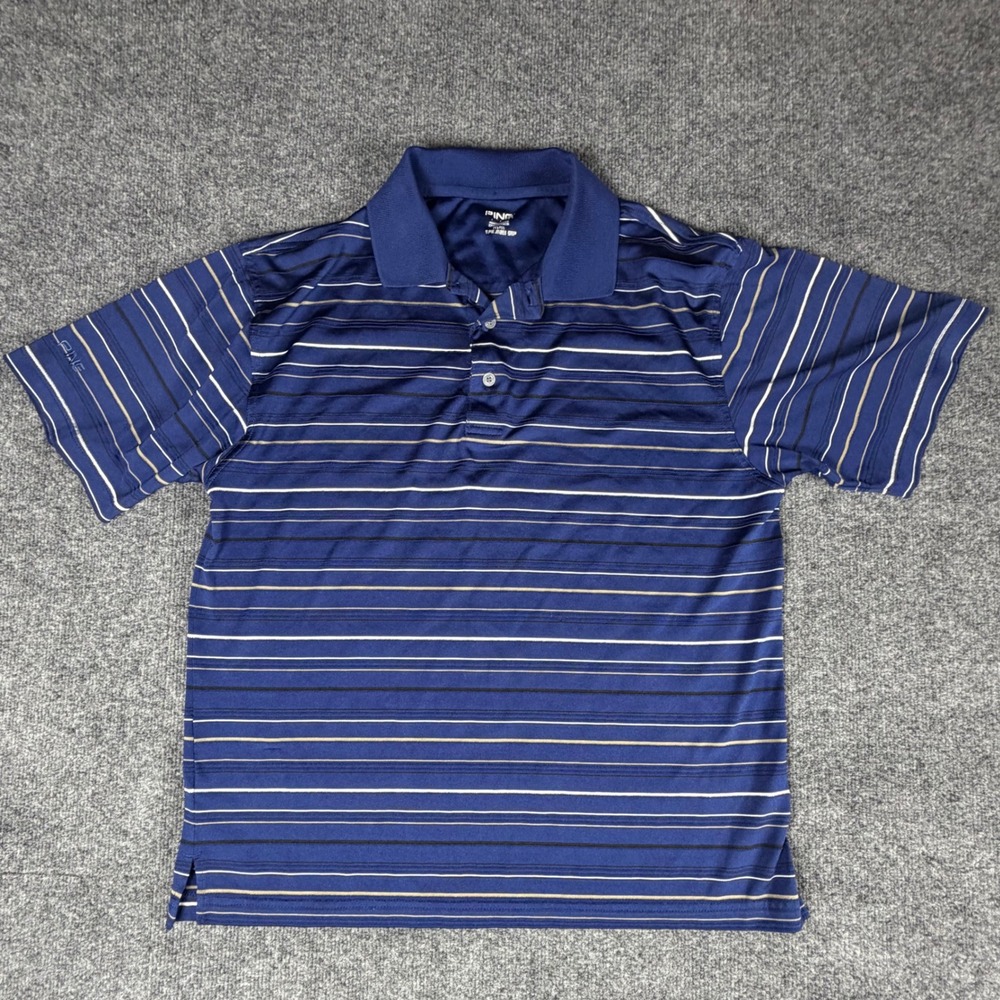 PING Collection‎ Performance Dynamics Mens Blue Striped Golf Polo Shirt Size M